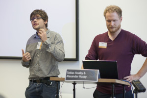 Aleksander Husøy and Tobias Staaby talking about "Zombies, wargames and slavery! Using computer games as a basis for ethical discussion"