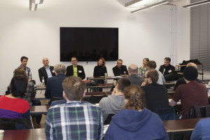 Teaching Game Studies-Summit: Game Studies Lehren an staatlichen und privaten Hochschulen. V.l.n.r: Benjamin Beil, Thomas Hensel, Stephan Günzel, Lisa Gotto, Gundolf S. Freyermuth, Judith Ackermann, Jan-Noël Thon